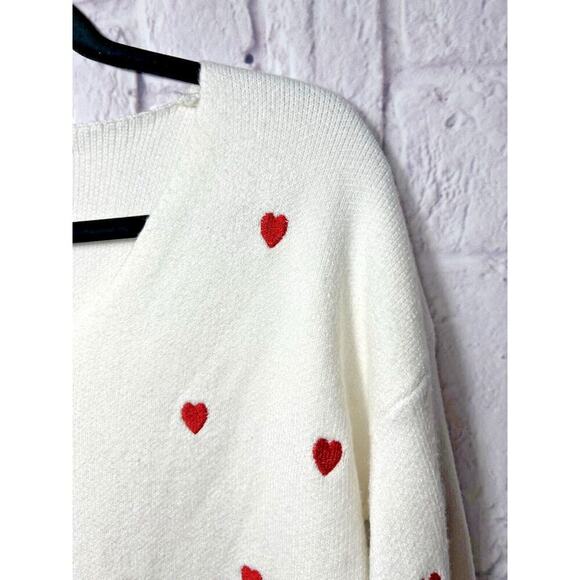 ECOWISH Women Valentine Heart Sweater V Neck Embroidery Knit Loose Casual Small - Picture 8 of 11